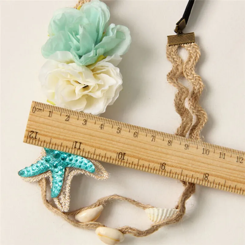 1PC Handmade Lace Artificial Flowers Starfish Hemp Twine Nature Shell Hairbands Women Headband Hair Jewelry size: 6 x 5.5 cm |