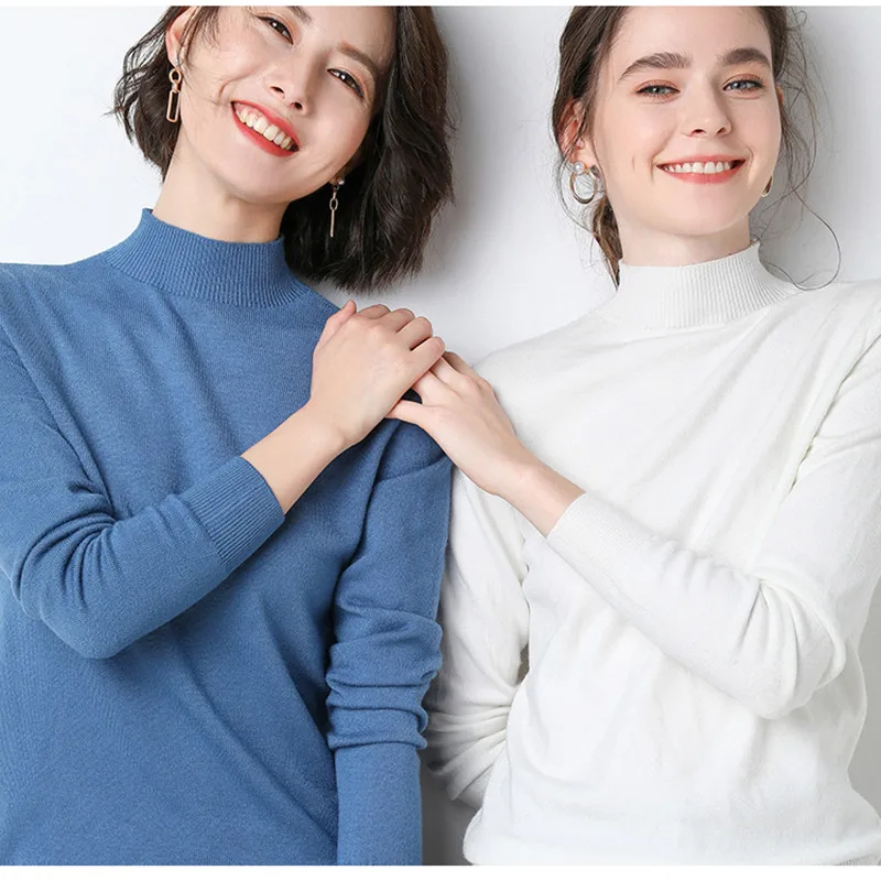 BARESKIY2019 cashmere sweater women's pullover spring new long-sleeved slim bottoming wild half-neck solid color | Женская одежда