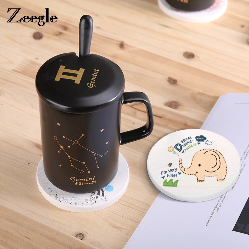 Zeegle диатомит коврик для чашки подставка Мультяшные круглые подставки кофейных