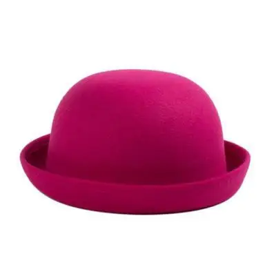 rose Red Retail Little Girls Fedora Hat Dome Cap Children Dress Hats Kids Caps Felt Hats Wool Felting Bowler Hat - Цвет: rose Red