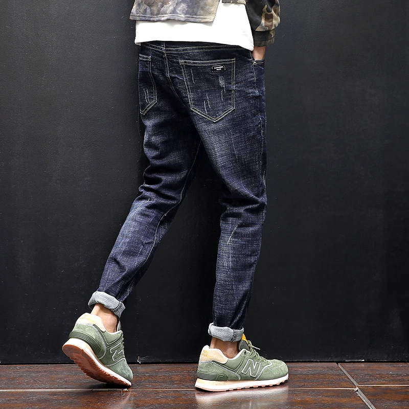 2018 весна корейский Штаны модные синие царапин стрейч джинсы мужчин Повседневное