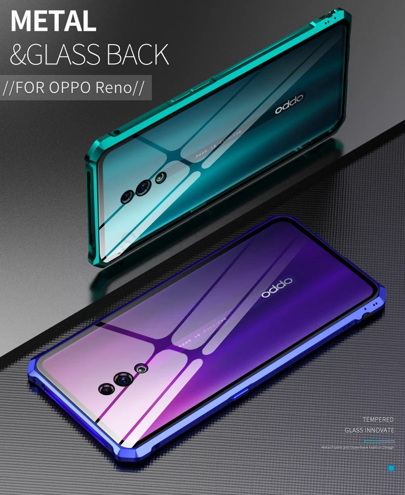 Роскошный Алюминиевый металлический защитный чехол для OPPO Reno ударопрочный прозрачный стеклянный задний Чехол OPPO Reno чехол алюминиевый бампер etui