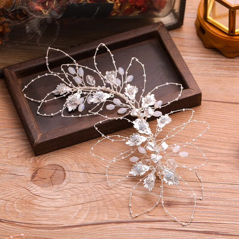 

New Hot Sale Crystal Leaf Bridal Hairband Gold/Rose Gold Wedding Headband Fashion Rhinestone Pearl Bride Hair Accessories