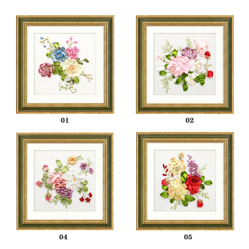 3D Easy Ribbon Embroidery Kit Flower DIY Decorative Canvas Painting For Beginner Needlework Sewing Craft Cross Stitch | Дом и сад