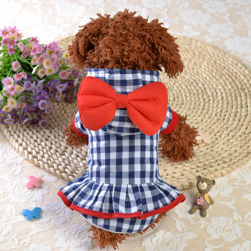 Модное теплое пальто с бантом для собак зимняя шапка капюшоном куртки клетчатая