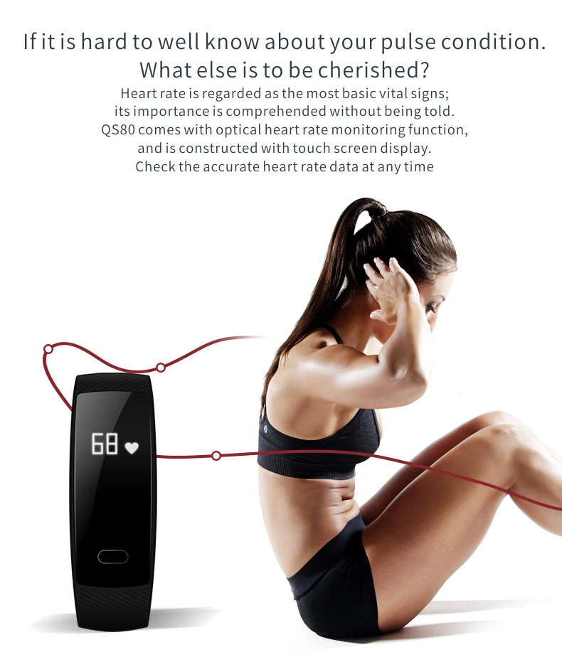 QS80 Heart Rate Monitor Smart Band Blood Pressure Wristband Fitness Tracker Bracelet for IOS Android | Электроника