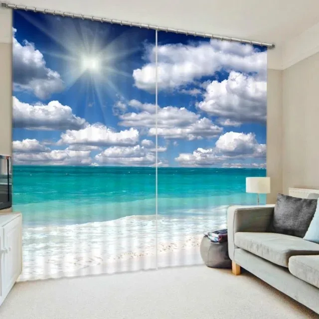 

Seaside scenery print Luxury Blackout 3D Window Curtain For Living Room office Bedroom Customized size Drapes Rideaux Cortinas