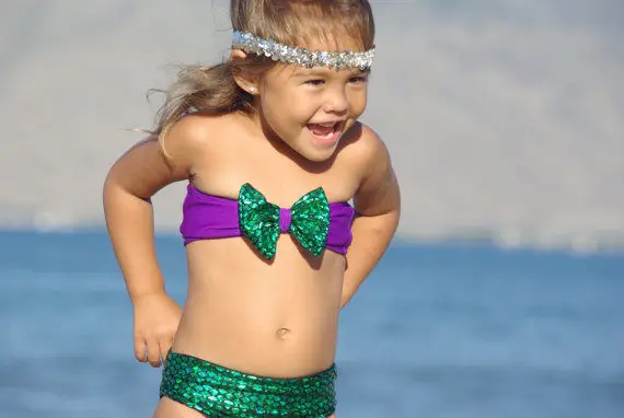 Ребенок Одежда для детей малышей девочек Русалка купальники Топы с бантом штаны