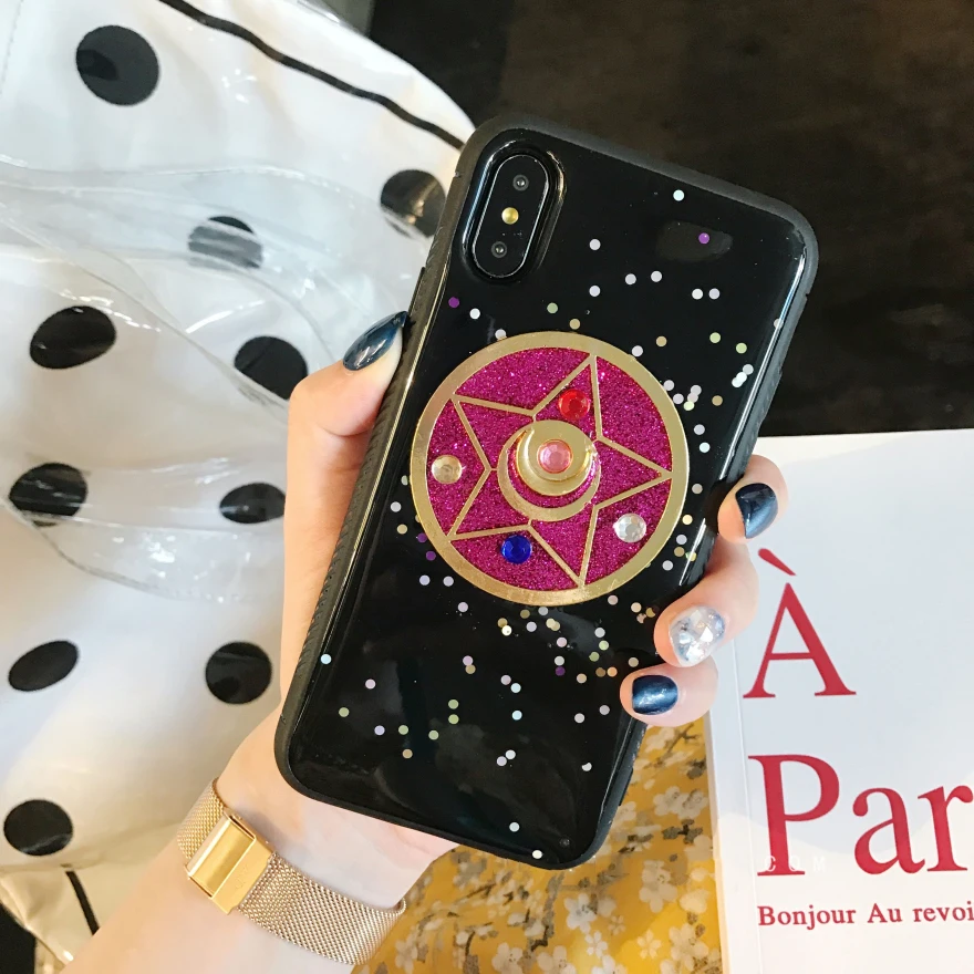 GlamPhoneCase Сейлор Мун чехол для iPhone X 6 6s plus 7 8 блеск мягкий из термопластика черный