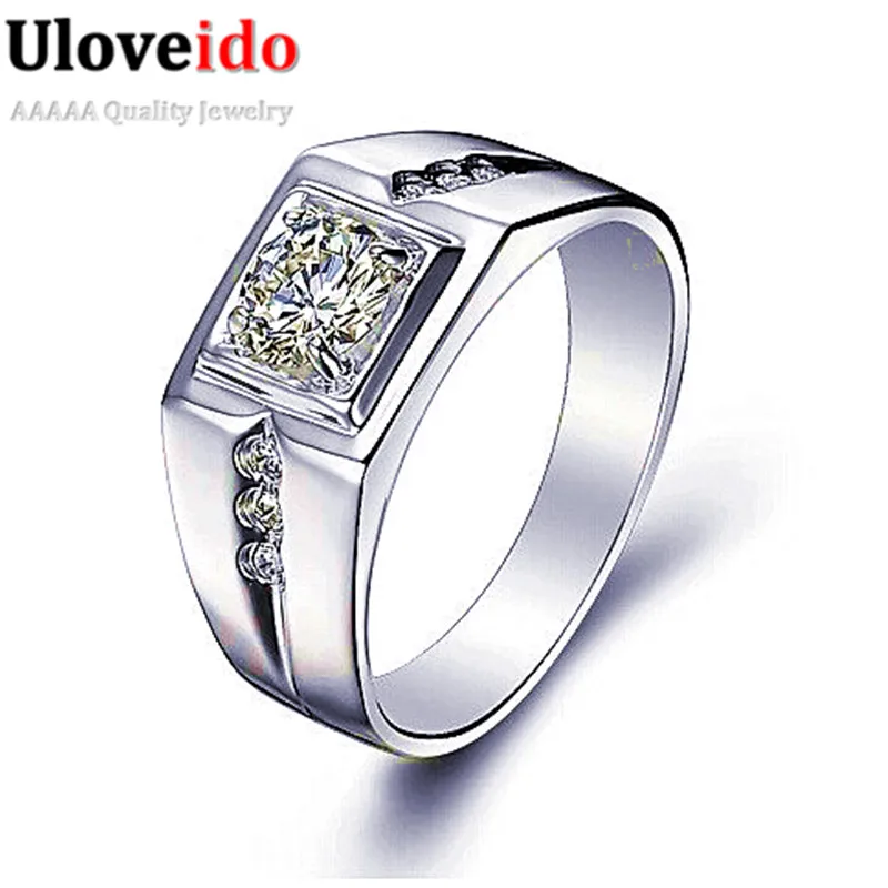 Uloveido модные кольца для мужчин Обручальные свадебные посеребренные CZ бриллиант