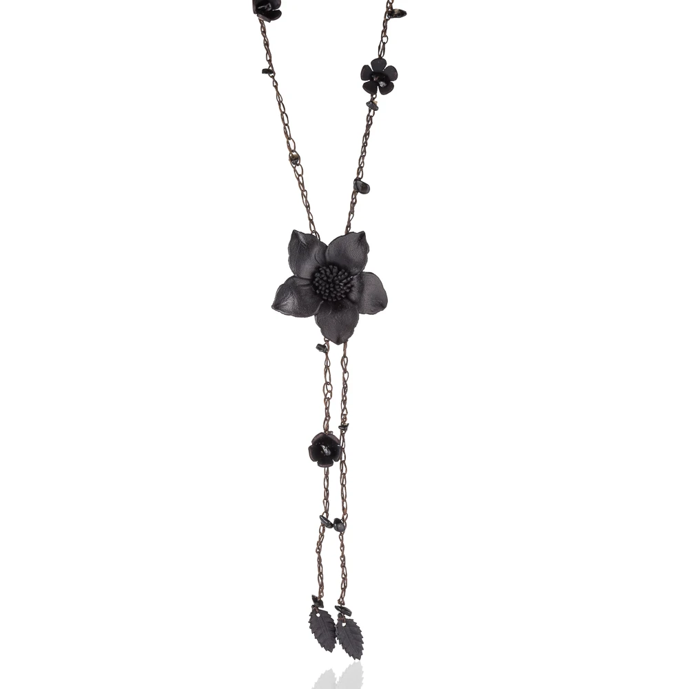 black HOCOLE, красивое женское ожерелье, массивное кожаное цветочное ожерелье, s& Кулоны, каменные бусы, длинная цепочка, ожерелье для женщин, ювелирное изделие - Окраска металла: black