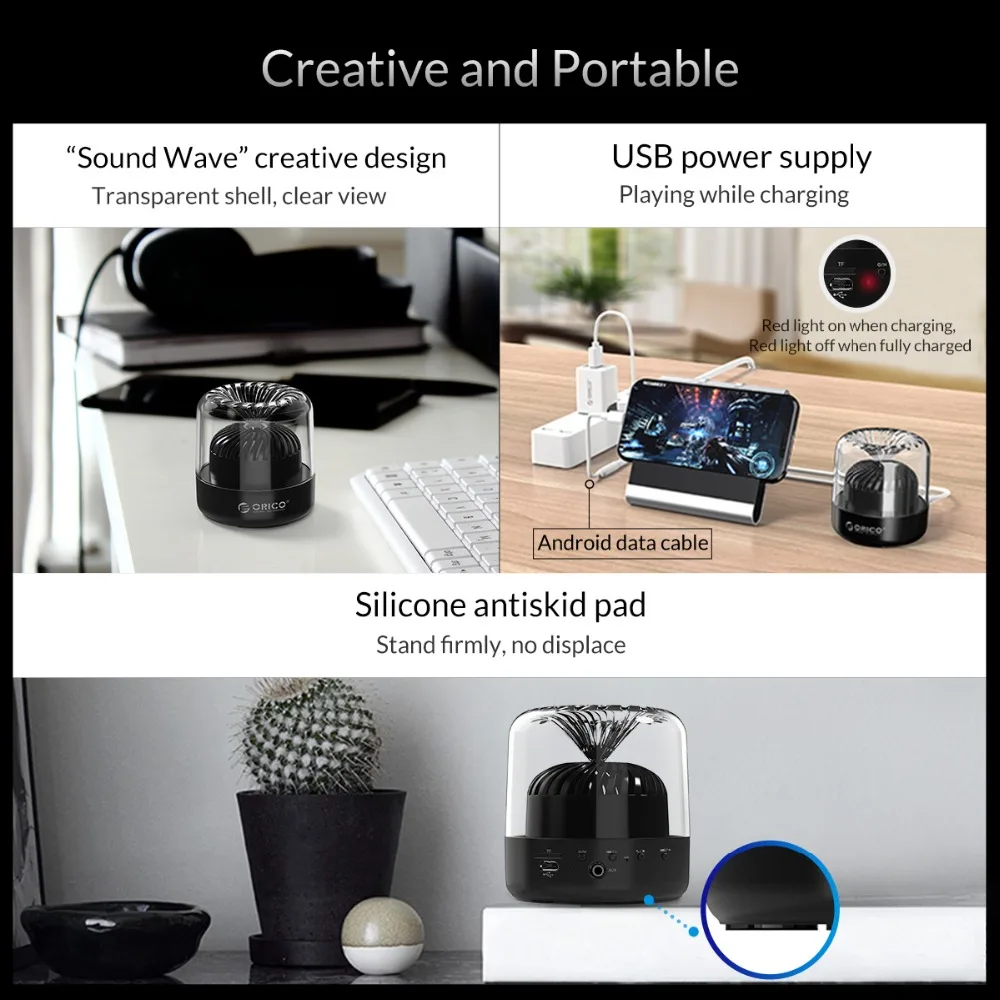 ORICO Bluetooth V4.2 мини прозрачный беспроводной динамик супер бас стерео портативный с 3
