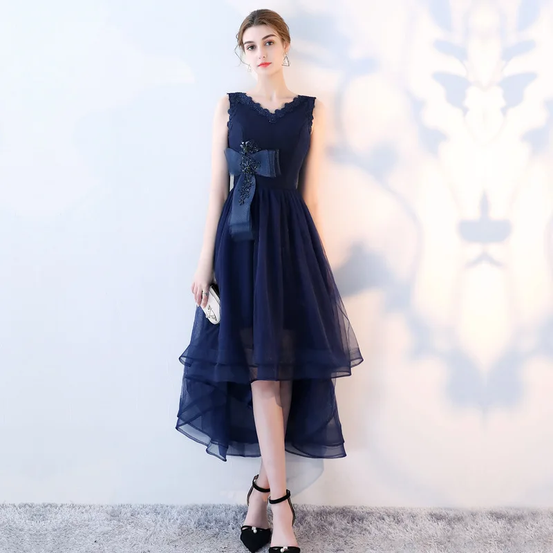 Vivian's Bridal 2018 Высокая Низкая Женская вечернее платье пикантное асимметричное с v