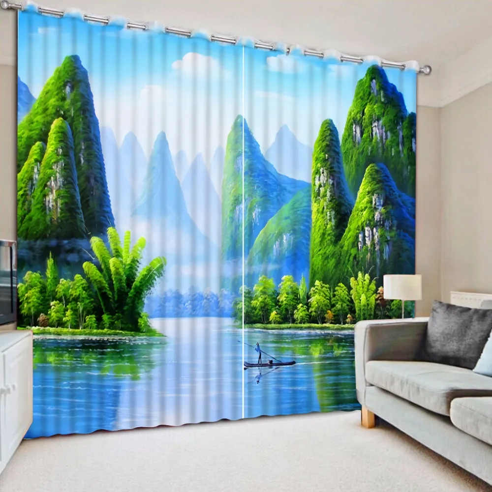 Chinese Luxury Curtains Beautiful mountain water Curtain For Window Decoration Blackout Living Room Drapes | Дом и сад