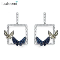 luoteemi tiny shining cz micro paved white gold color double butterfly dangle earrings brinco jewelry for women bridal gift
