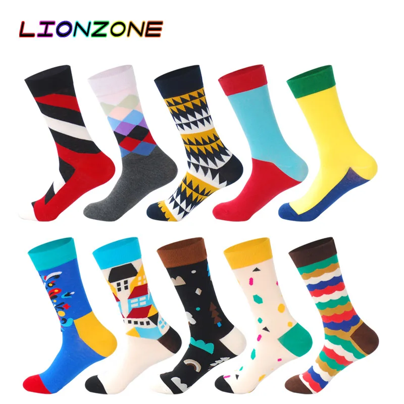 LIONZONE 10 пар/лот мужские Цвет Фул носки подарок на Рождество с круглым Lustige Socken