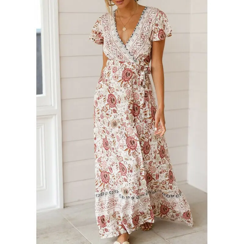 Женские Sommer Цветочные Boho lange Maxi Kleid Abend вечерние коктейльные пляжные