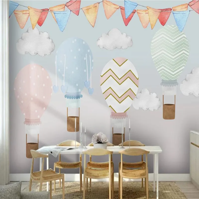 Современный минималистичный ручная роспись детской комнаты горячий воздух обои с воздушным шаром девочка спальня мультяшный плакат