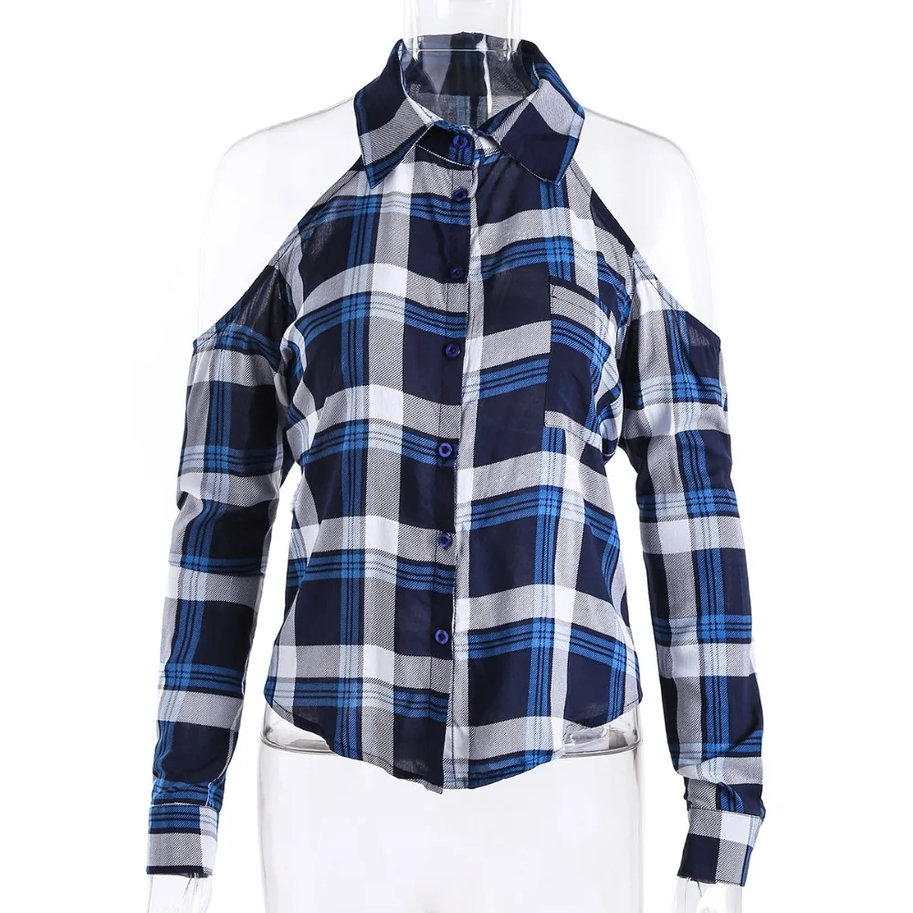 Женская рубашка с открытыми плечами Dioufond красная клетчатая блузка длинным