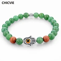 chicvie green natural stone bead evil eye bracelets for women men vintage silver jewelry making faith bracelet femme sbr150250