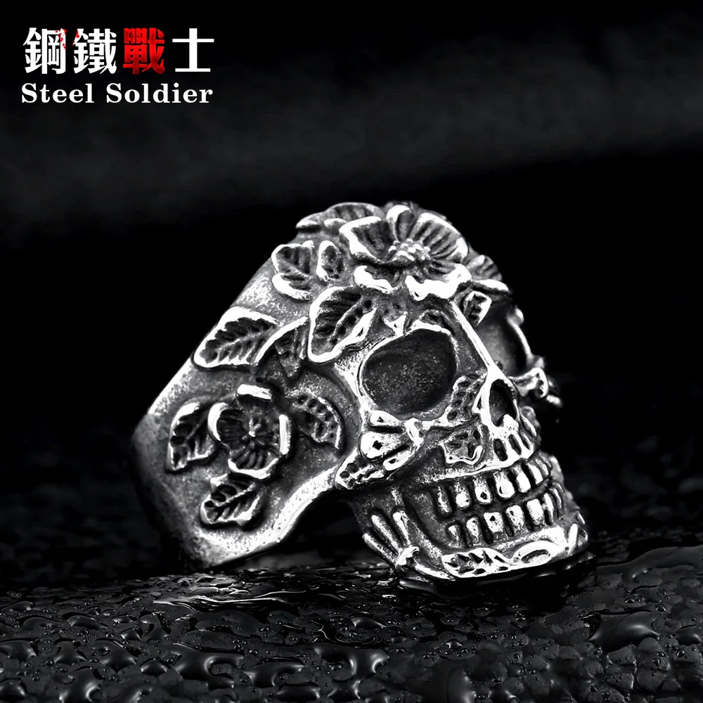 Мужское Винтажное кольцо в стиле панк стальное с изображением солдата черепа и