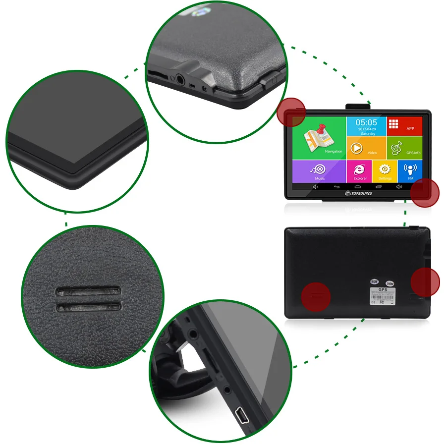 TOPSOURCE 7 &quotHD Автомобильный автомобиль GPS навигатор mtk 800 МГц 8 ГБ gps для