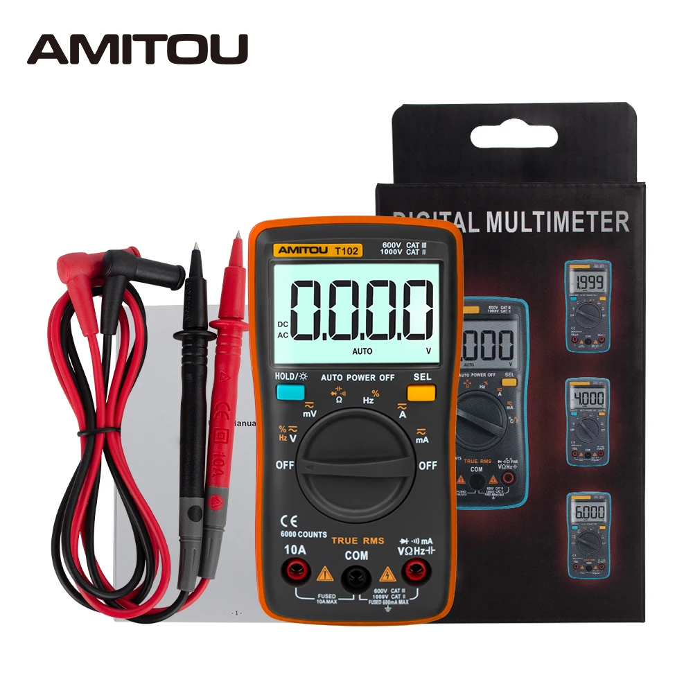 AMITOU T102 цифровые вольтметр автомобильный мультиметры тестер конденсаторов