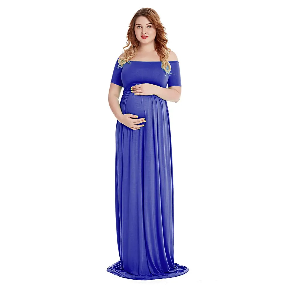 VOGUEON Women Pregnant Dress for Photo Off Shoulder Short Sleeve Ruched Baby Shower Evening Party Gown Summer Maternity Clothes | Мать и