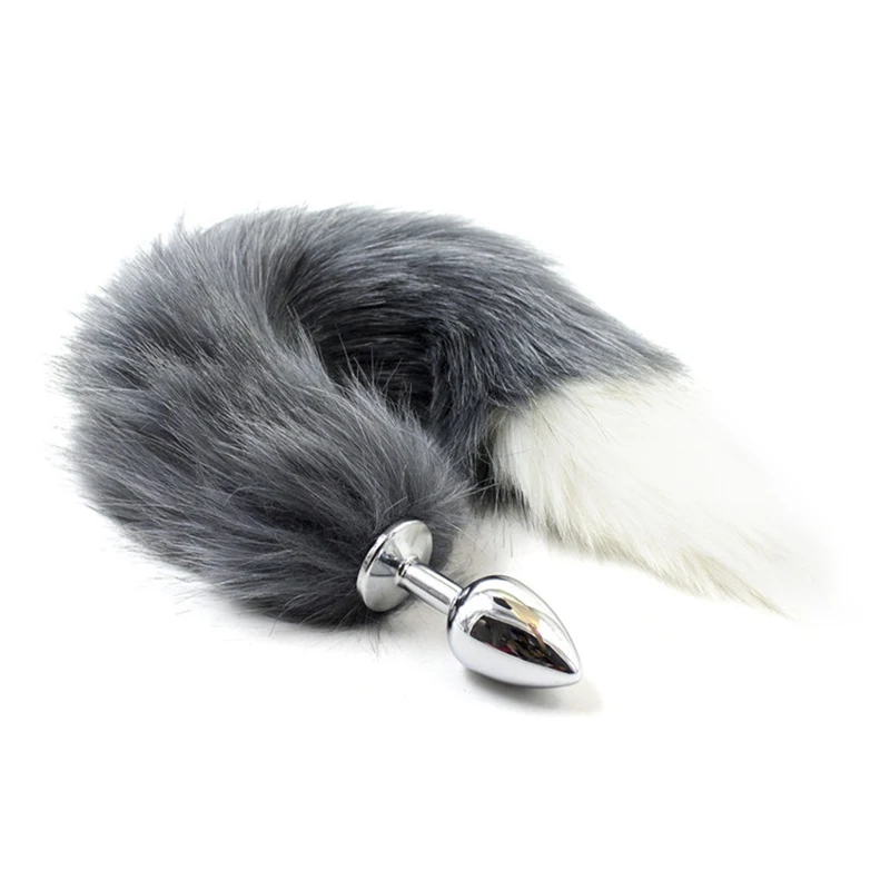 Stainless Steel Metal Butt Plug Gray Fox Tail Anal Erotic Beads Sex Toys For Women Adult Game Products for couple | Красота и