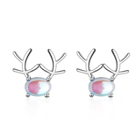 100 925 sterling silver elegant christmas elk deer animal opal stone ladiesstud earrings original jewelry for women gift