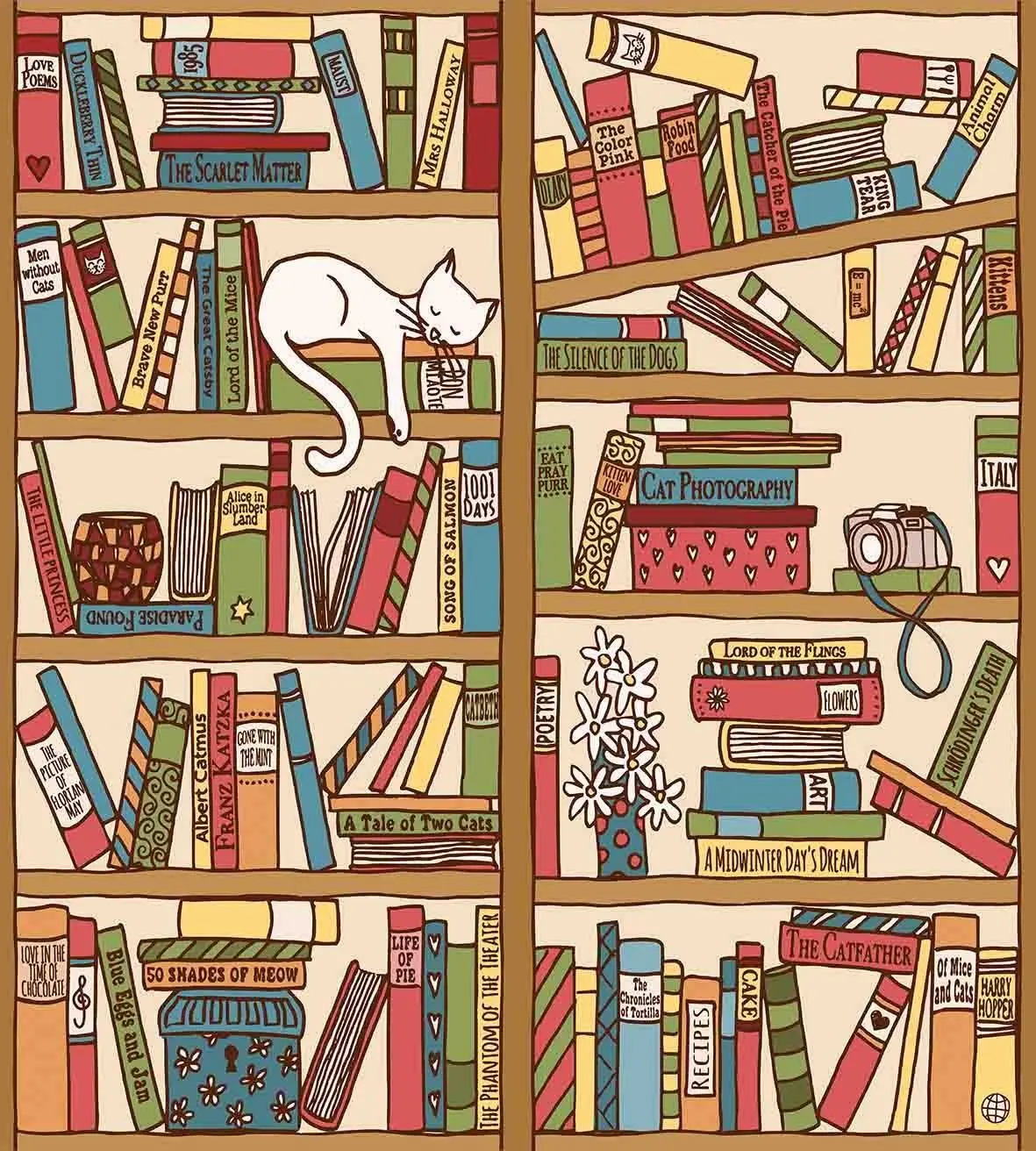 Cat Duvet Cover Set Nerd Book Lover Kitty Sleeping Over Bookshelf in Library Academics Feline Cosy Boho Design 4pcs Bedding | Дом и сад