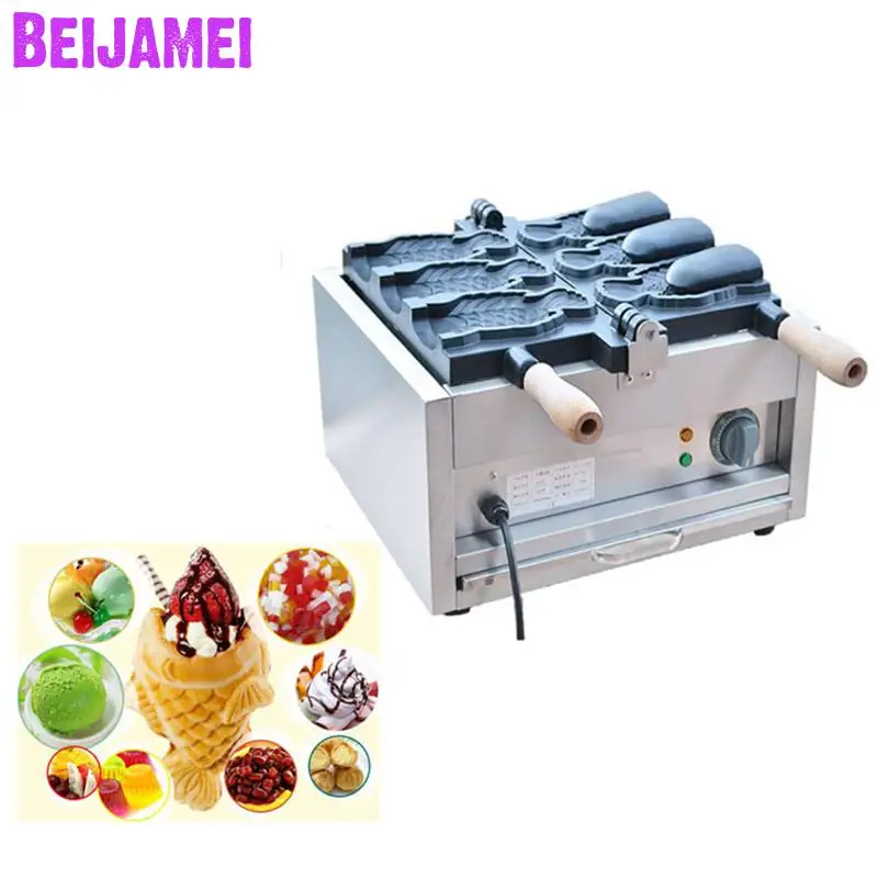 

BEIJAMEI Commercial Ice Cream Taiyaki Machine/Big Fish Shaped Cake Mould/Open Mouth Taiyaki Maker 3 pcs