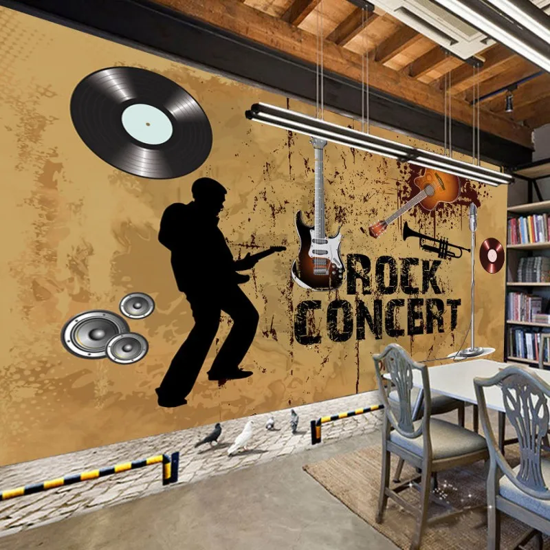 Фотообои Мода ретро КТВ обои гитара концертный фон настенная на заказ кафе