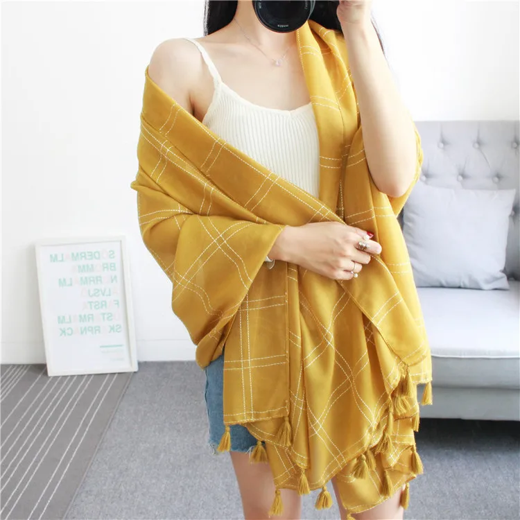 Летняя Новинка 2017 г. плед сплошной цвет шарф хлопок и лен тонкие длинные мягкой