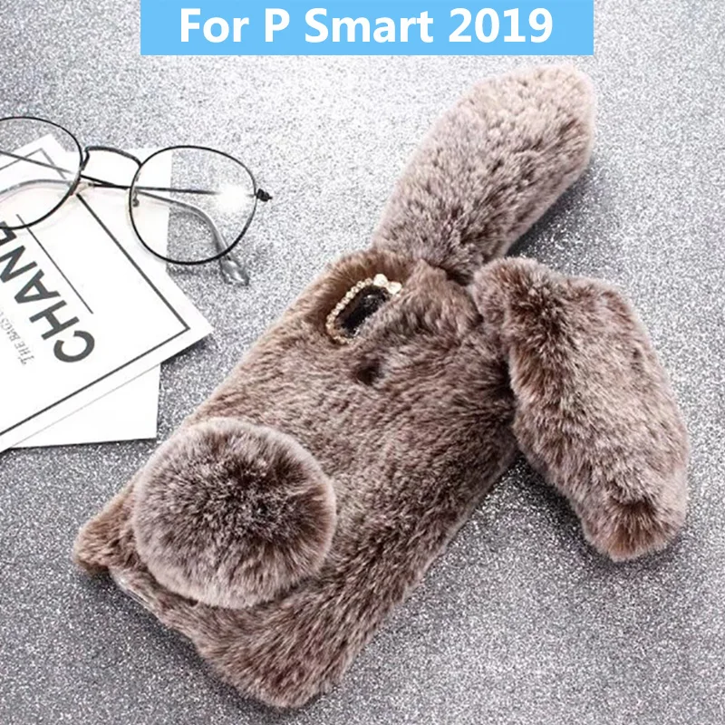 Плюшевый чехол в виде кролика для Huawei P Smart 2019 мягкий меховой милый 3D телефона из