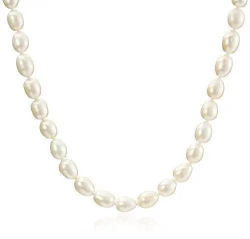 

HOT 7-8mm White Rice Freshwater Cultured Pearl Necklace 18"AAAR