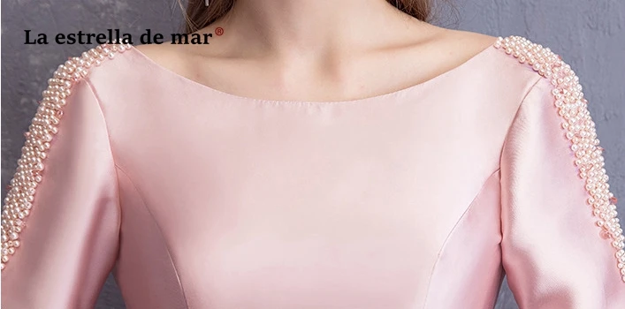 Vestido madrinha longo2019 атласный жемчужный рукав три четверти ТРАПЕЦИЕВИДНОЕ розовое платье подружки невесты ретро свадебное платье abiti dami