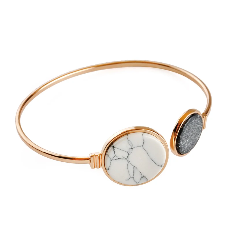 Браслет-зажим круглой формы из золота с геометрическим узором из белого и черного фальшивого мрамора для женщин моды SL3.