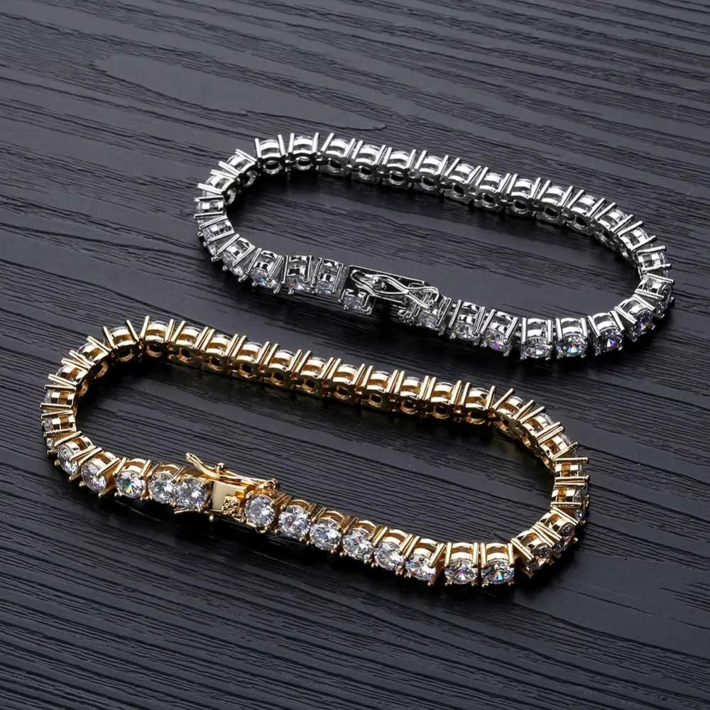 TOPGRILLZ 3 мм 4 мм AAA+ кубический цирконий Теннисный браслет ICED OUT хип-хоп ювелирные изделия Iced Out 1 ряд золото CZ талисманы браслет для подарков