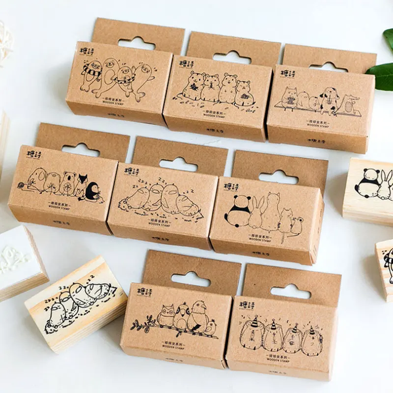 1 шт. креативная серия с изображением животных деревянный штамп сделай сам ручная