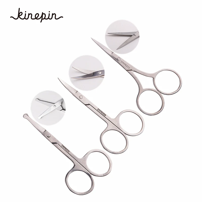 3Pcs/Lot Stainless Steel Round Tip Eyebrow Eyelash scissor+Tilted Nose Hair Scissors+Sharp Makeup Scissors|makeup scissors|eyelash scissorsround nose