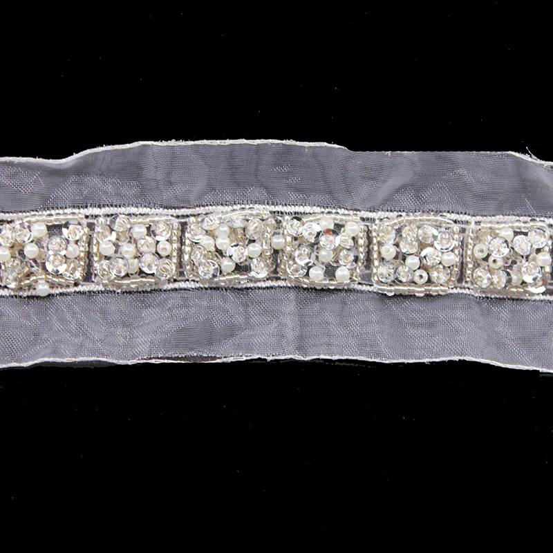 5 ярдов белая кружевная лента Стразы с бисером вышитая отделка костюм