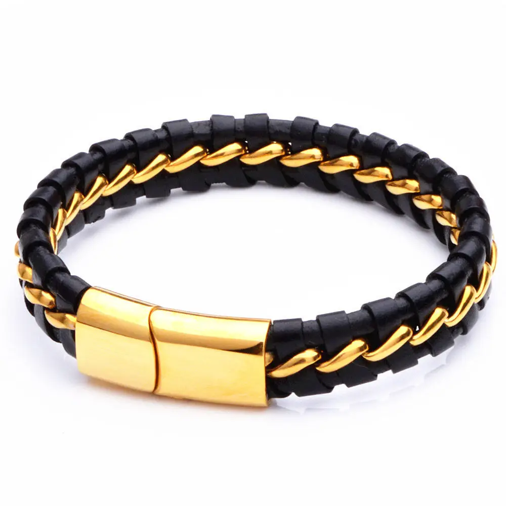 Новинка 2016 Модный черный/кожаный браслет мужские браслеты из нержавеющей стали с