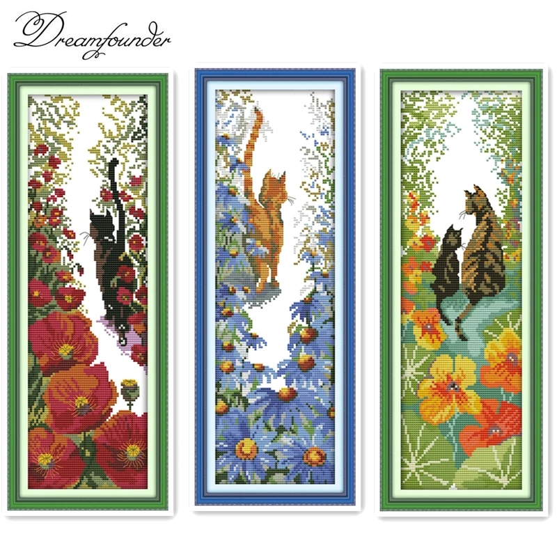 

Follow me cross stitch kit bothy thread cat poppy flower 14ct printed 11ct canvas stitches embroidery DIY handmade needlework