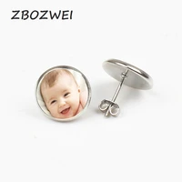 handmade personality photo family photo baby child dad mom brothers sisters parents family portrait stud earrings customizeds
