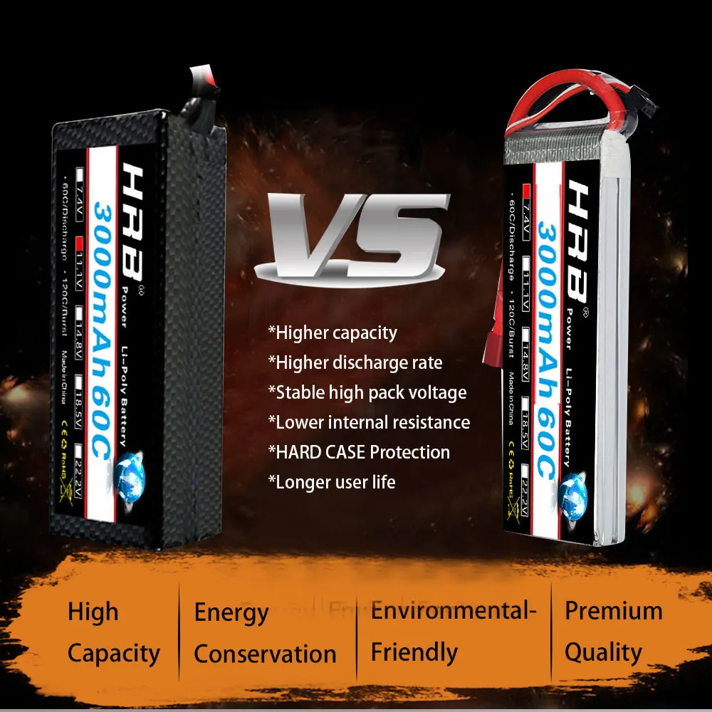 HRB RC Lipo Battery 3000mAh 2S 3S 4S 5S 7 4 V 11 1 14 8 18 5 60C 120C XT60 Жесткий Чехол для радиоуправляемых