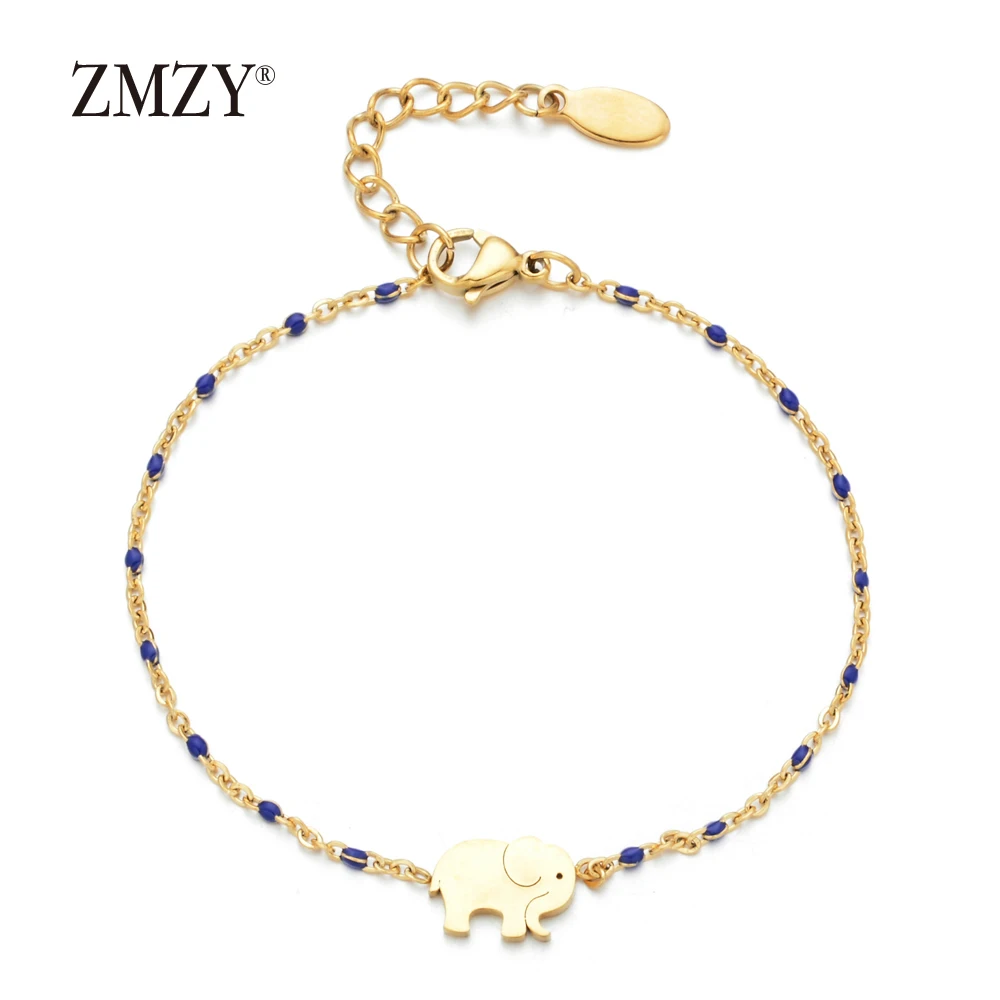 blue ZMZY Dainty браслет со слонами подвеска золотого цвета браслет Femme цепочка на запястье ювелирные изделия из нержавеющей стали браслеты на удачу для женщин - Окраска металла: blue
