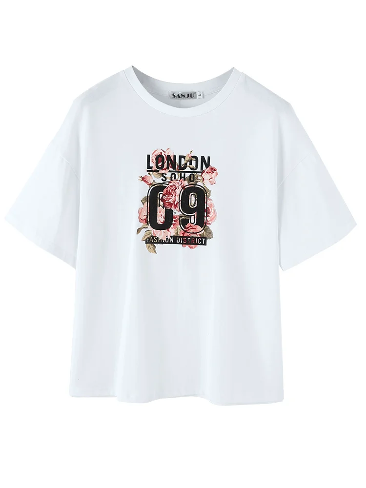 

Women's T-shirt Summer 2021 New Straight Cylinder Loose Leisure Cotton Top Round Neck Half Sleeve T-shirt