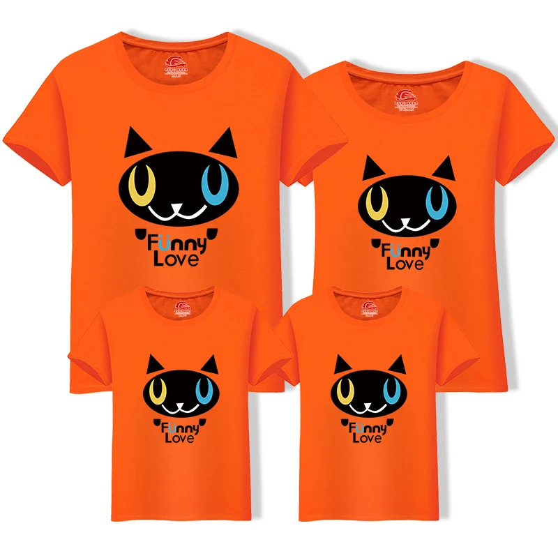 Cotton Father Daughter Matching t Shirt Mom Dad Big Size Tee Black Cat Cartoon Family Clothing Outfits | Мать и ребенок