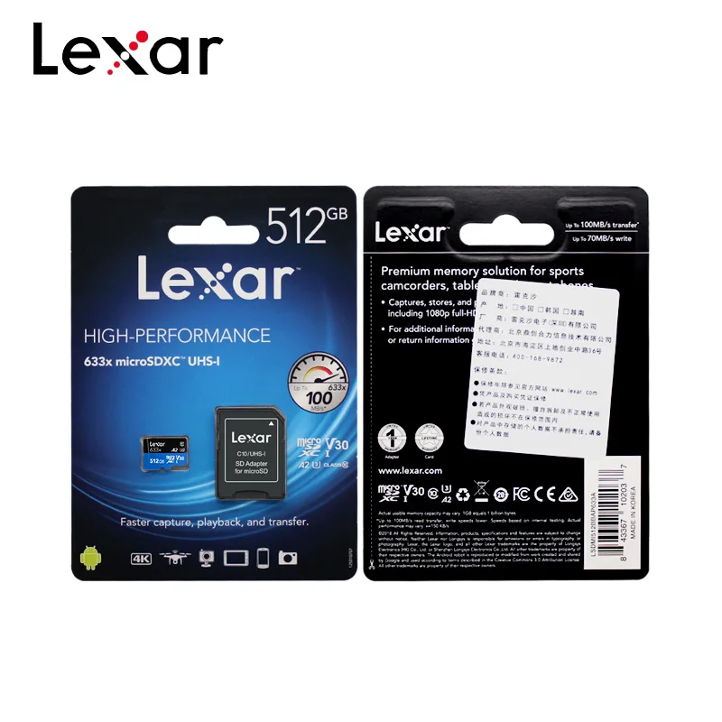 Lexar 128 Гб Micro SD карта 16 ГБ 32 ГБ карта памяти до Макс 95 м/с 64 Гб класс 10 633x картао де Мемория TF флэш-карта